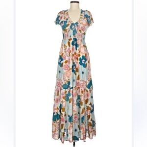 Angie Boho Short Sleeve Multicolor Floral Maxi Dress flattering size 1X